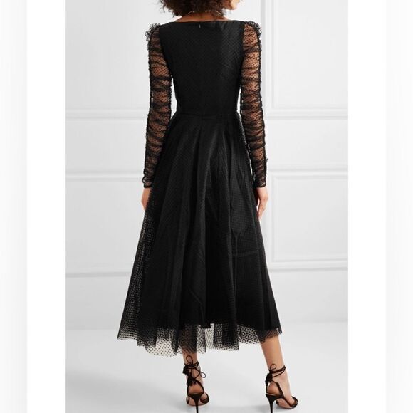 Zimmermann Charm Midi Black Dress Pleated Polka Dot Flocked Tulle Size S/M - Picture 4 of 12